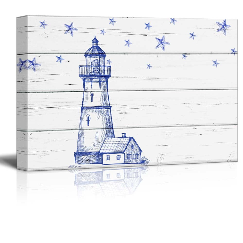 wall26 - Canvas Wll Art - Lighthouse on Vintage Wooden Feeling ...