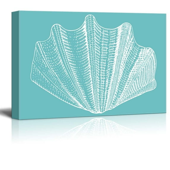 wall26 - Canvas Wll Art - Seashell on Teal Background - Giclee Print and Stretched Gallery Wrap | Modern Home Art Ready to Hang - 12"x18"