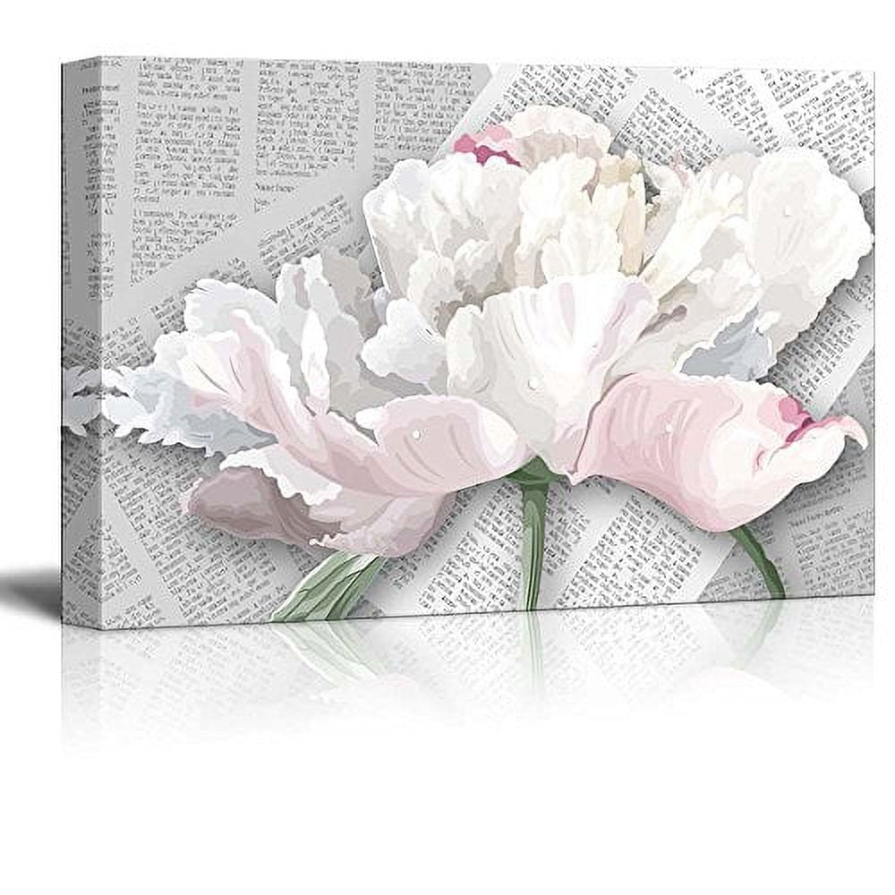 wall26 - Canvas Wll Art - White Flower Petal on Vintage Newspaper ...
