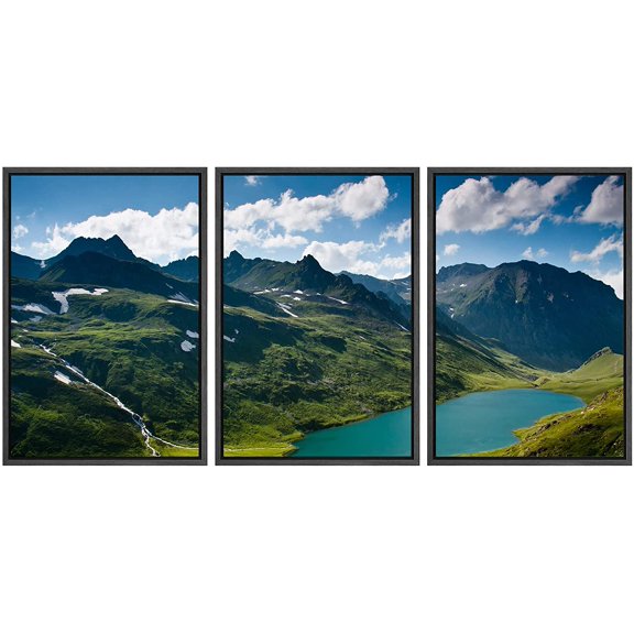 wall26 - Caucasus Mountains Scene - Framed Canvass Art Wall Art - 16"x24"x3 Black