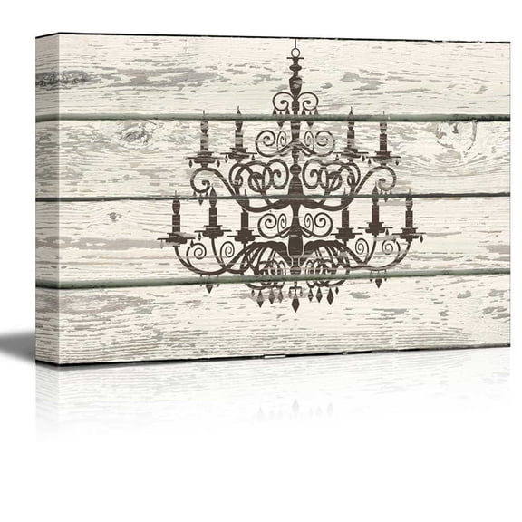 wall26 - Chandelier Silhouette Crystal Candles Artwork - Rustic Canvas Wall Art Home Art - 12x18 inches