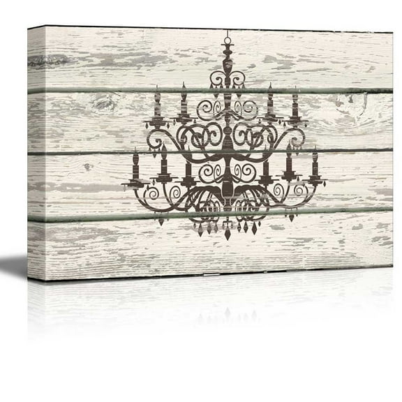 wall26 - Chandelier Silhouette Crystal Candles Artwork - Rustic Canvas Wall Art Home Art - 16x24 inches