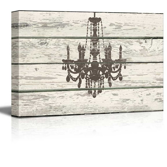 wall26 - Chandelier Silhouette Crystal Candles II Artwork - Rustic Canvas Wall Art Home Art - 12x18 inches