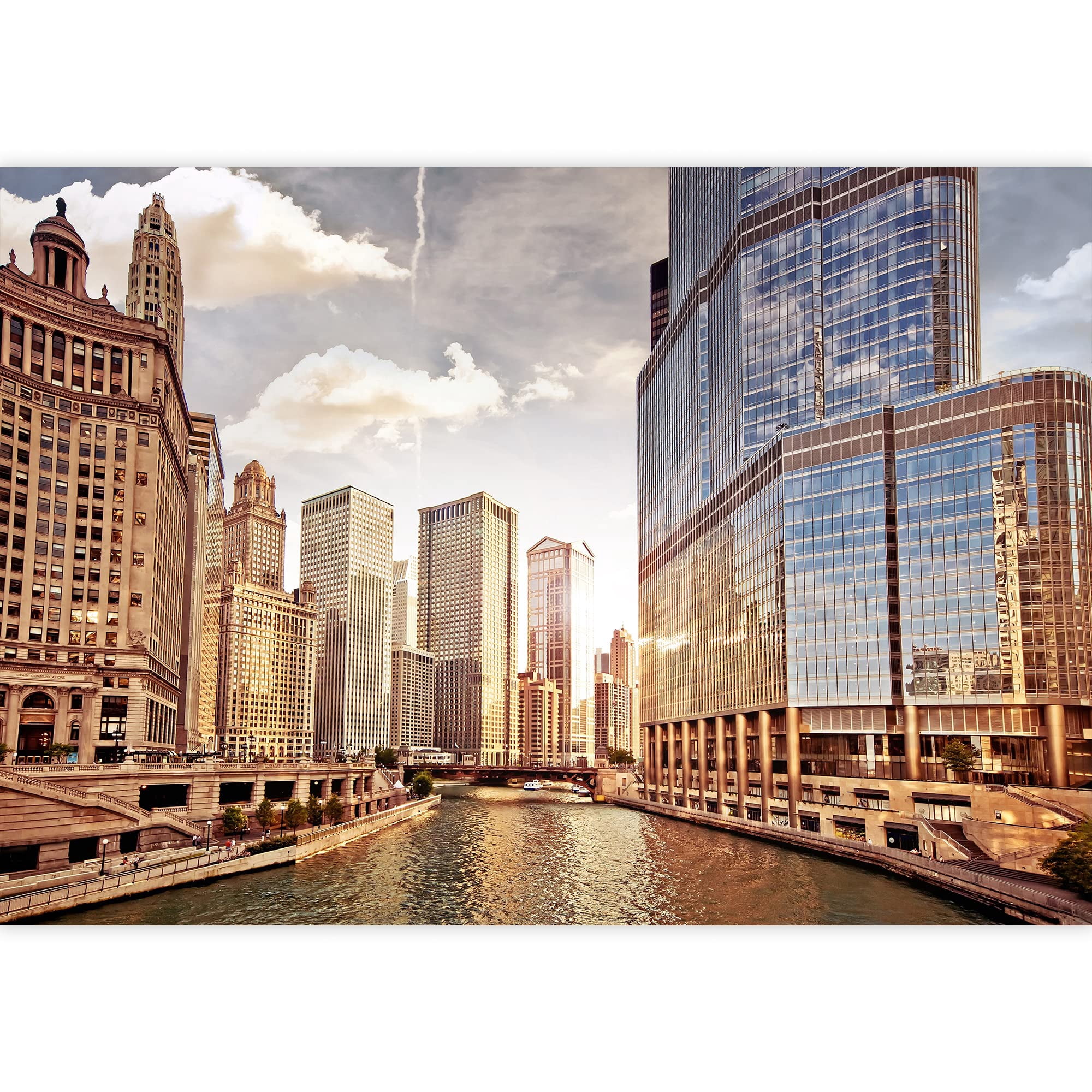 wall26 - Chicago Skyline at Sunset - Removable Wall Mural | Self