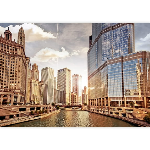 wall26 - Chicago Skyline at Sunset - Removable Wall Mural | Self-Adhesive Large Wallpaper - 66x96 inches
