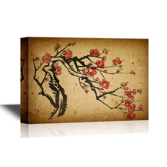 wall26 - Chinese Culture Canvas Wall Art - Chinese Painting of Plum Blossom - Gallery Wrap Modern Home Art | Ready to Hang - 12x18 inches
