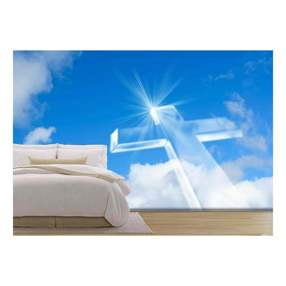 wall26 - Christian Cross Over a Beautiful Sky Background, for Holiday, Christmas, Easter and Religion Designs - Removable Wall Mural | Self-Adhesive Large Wallpaper - 66x96 inches