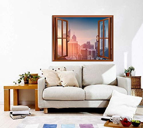 wall26 Cityscape Skyline in The Morning View from Inside a Window ...