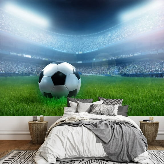 wall26 - Close Up of a Football Ball on a Full Stadium - Removable Wall Mural | Self-Adhesive Large Wallpaper - 100x144 inches