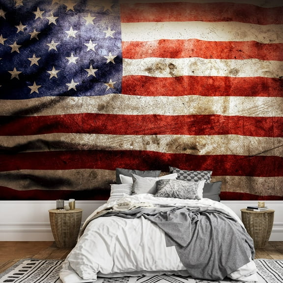 wall26 - Closeup of Grunge American Flag - Removable Wall Mural | Self-Adhesive Large Wallpaper - 66x96 inches
