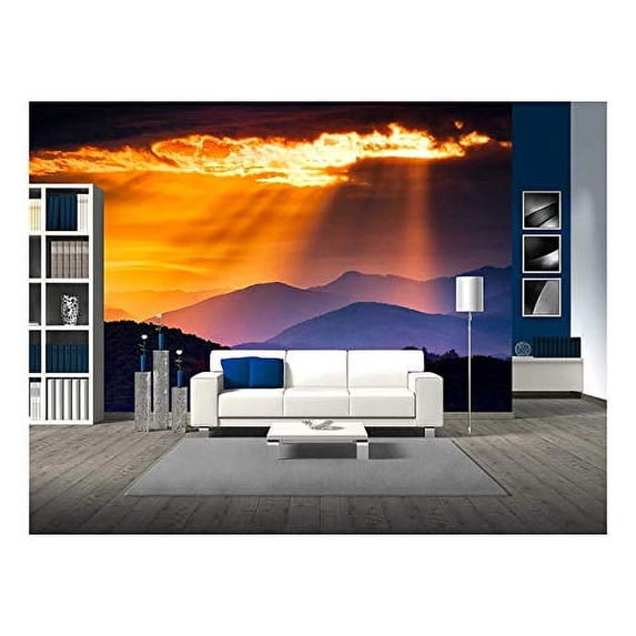 wall26 - Colorful Autumn Sunrise Over The Smoky Mountains - Removable Wall Mural | Self-Adhesive Large Wallpaper - 100x144 inches