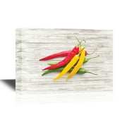 wall26- Colorful Chili Peppers Wood - Canvas Wall Art - Gallery Wrap Modern Home Art | Ready to Hang - 24x36 inches