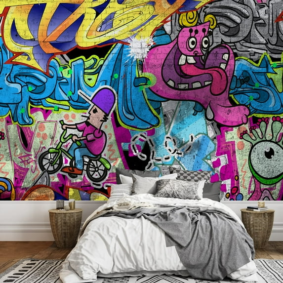 wall26 - Colorful Graffiti - Large Wall Mural, Removable Peel and Stick Wallpaper, Home Decor - 100x144 inches