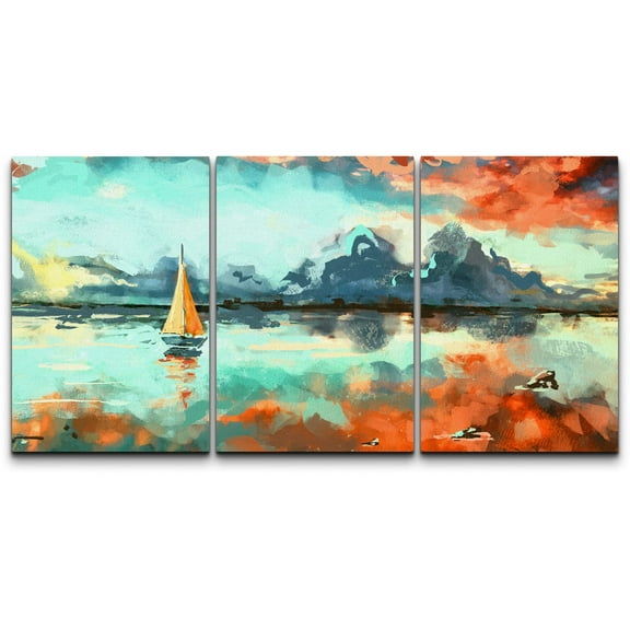 wall26 - Colorful Painting Ocean Sunset - Canvas Art Wall Decor-24 x36 x3 Panels