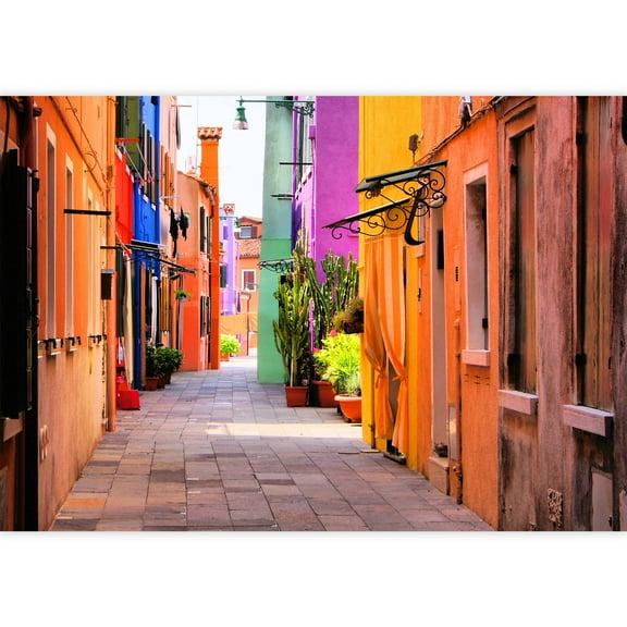 wall26 - Colorful Street in Burano, Near Venice, Italy - Removable Wall Mural | Self-Adhesive Large Wallpaper - 100x144 inches
