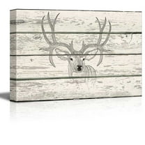 wall26 - Contour Drawing of Stag Deer Antlers Artwork - Rustic Canvas Wall Art Home Art - 16x24 inches