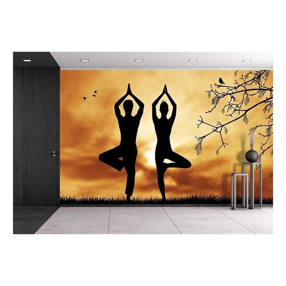 wall26 - Couple Doing Yoga - Removable Wall Mural | Self-Adhesive Large Wallpaper - 66x96 inches