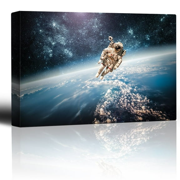 wall26 - Courageous Astronaut Floating Around in Space with View to Planet Earth - Canvas Art Home Art - 24x36 inches
