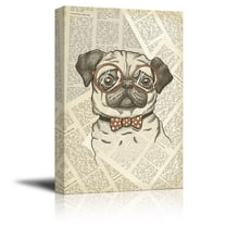 wall26 Creative Animal Figure on Vintage Paper Canvas Wall Art - A Pug Wearing Glasses - Giclee Print Gallery Wrap Modern Home Art Ready to Hang - 24x36 inches