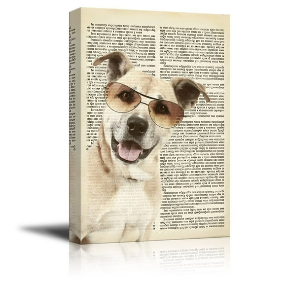 wall26 Creative Animal Figure on Vintage Paper Canvas Wall Art - Dog Wearing Sun Glasses - Giclee Print Gallery Wrap Modern Home Art Ready to Hang - 12x18 inches