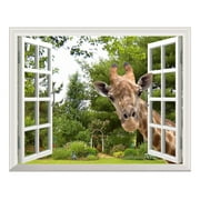 wall26 Creative Wall Sticker Removable Wall Art Wall Decal - A Curious Giraffe Sticking Its Head into an Open Window | Cute & Funny Wall Mural - 24"x32"