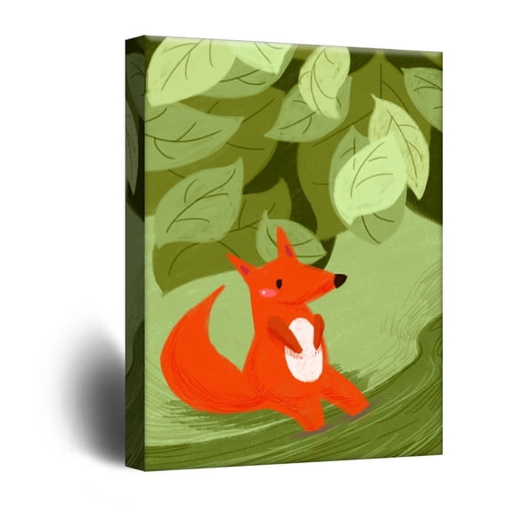 wall26 Cute Cartoon Animals Canvas Wall Art - A Red Fox in The Forest - Giclee Print Gallery Wrap Kid's Room Wall Art | Ready to Hang - 12" x 16"