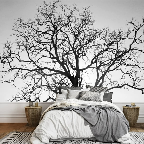 wall26 - Dead Tree Branch, Black and White - Removable Wall Mural | Self-Adhesive Large Wallpaper - 100x144 inches