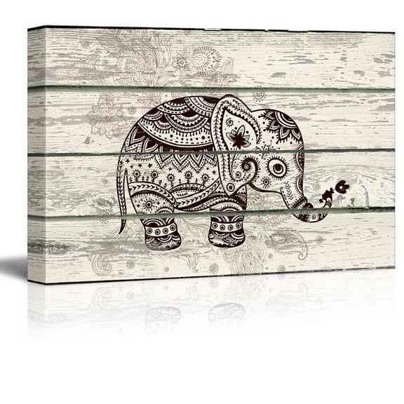 wall26 - Decorative and Patterned Baby Elephant - Canvas Art Wall Art -12"x18"