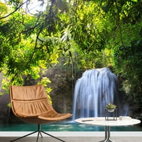 wall26 - Deep Forest Waterfall in Kanchanaburi, Thailand - Removable Wall Mural | Self-Adhesive Large Wallpaper - 100x144 inches