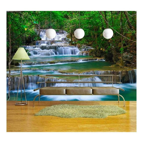 wall26 - Deep Forest Waterfall in Kanchanaburi, Thailand - Removable Wall Mural | Self-Adhesive Large Wallpaper - 66x96 inches