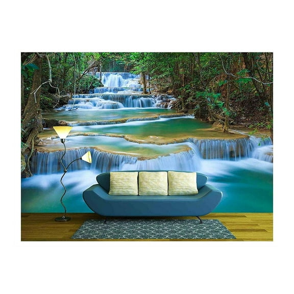 wall26 Deep Forest Waterfall in Kanchanaburi, Thailand - Removable Wall Mural | Self-Adhesive Large Wallpaper - 66x96 inches