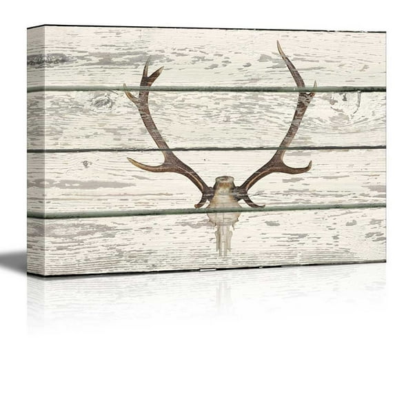 wall26 - Deer Skull with Antlers II Western Artwork - Rustic Canvas Wall Art Home Art - 12x18 inches