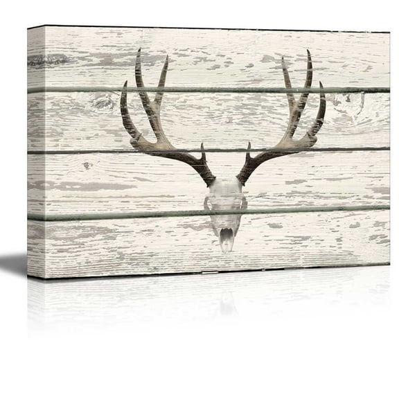 wall26 - Deer Skull with Antlers Western Artwork - Rustic Canvas Wall Art Home Art - 16x24 inches