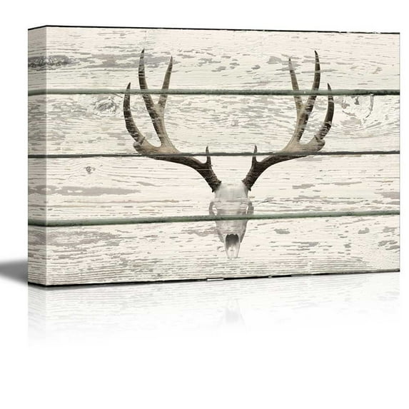wall26 - Deer Skull with Antlers Western Artwork - Rustic Canvas Wall Art Home Art - 32x48 inches