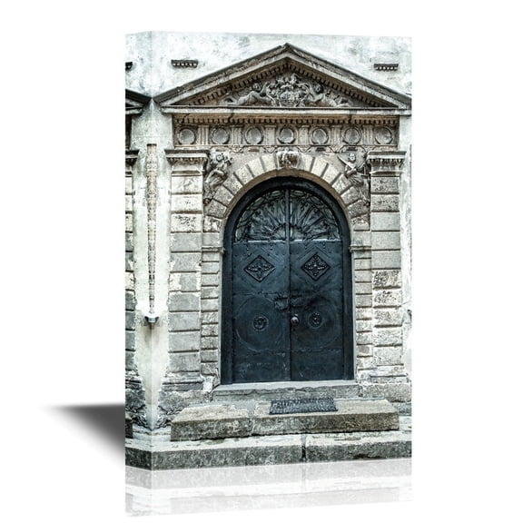 wall26 - Doors Canvas Wall Art - Antique Metal Door with a Porch and Steps - Gallery Wrap Modern Home Art | Ready to Hang - 12x18 inches