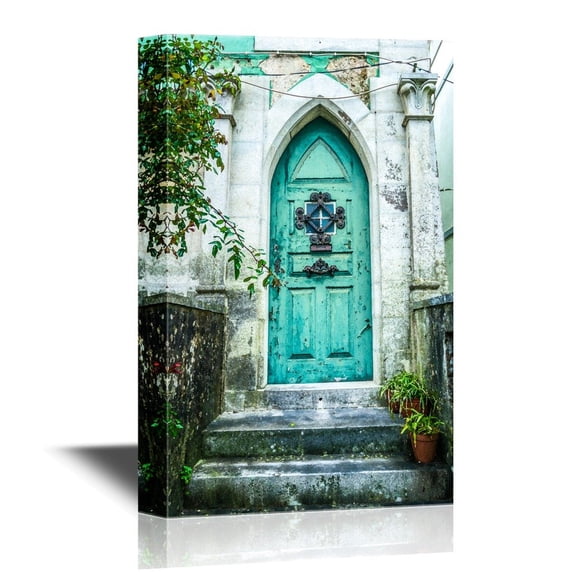 wall26 - Doors Canvas Wall Art - Old Door in The City of Lisbon, Portugal - Gallery Wrap Modern Home Art | Ready to Hang - 12x18 inches