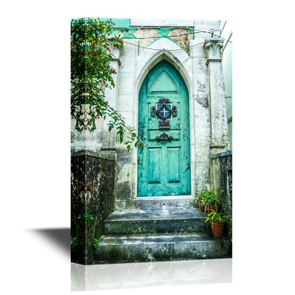 wall26 - Doors Canvas Wall Art - Old Door in The City of Lisbon, Portugal - Gallery Wrap Modern Home Art | Ready to Hang - 16x24 inches