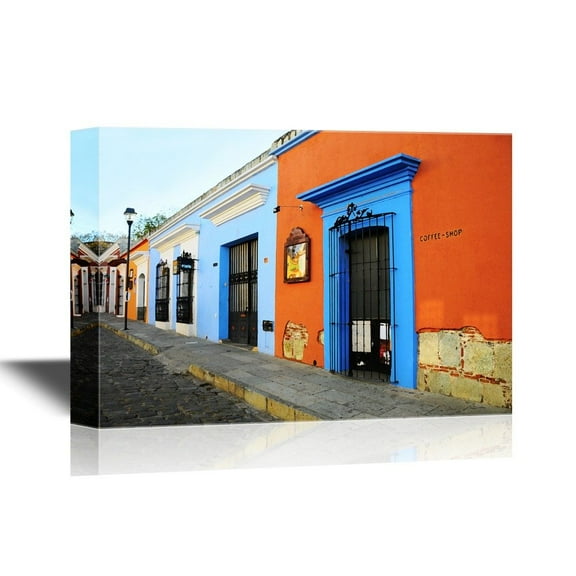 wall26 - Doors Canvas Wall Art - Typical Old Empty Street in Oaxaca, Mexico - Gallery Wrap Modern Home Art | Ready to Hang - 12x18 inches