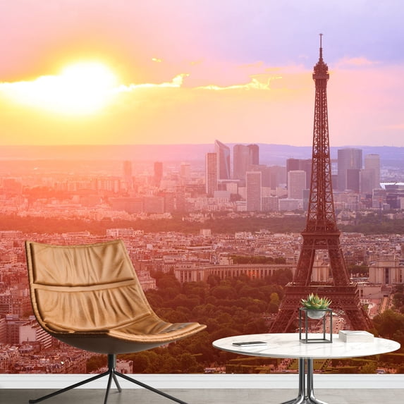 wall26 - Eiffel Tower, Paris at Sunset. Beautiful Colors. - Removable Wall Mural | Self-Adhesive Large Wallpaper - 100x144 inches