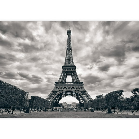 wall26 - Eiffel Tower with Dramatic Sky Monochrome Black and White - Removable Wall Mural | Self-Adhesive Large Wallpaper - 66x96 inches