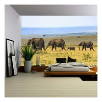 wall26 - Elephant Family on The Vast Grassland - Removable Wall Mural | Self-Adhesive Large Wallpaper - 100x144 inches