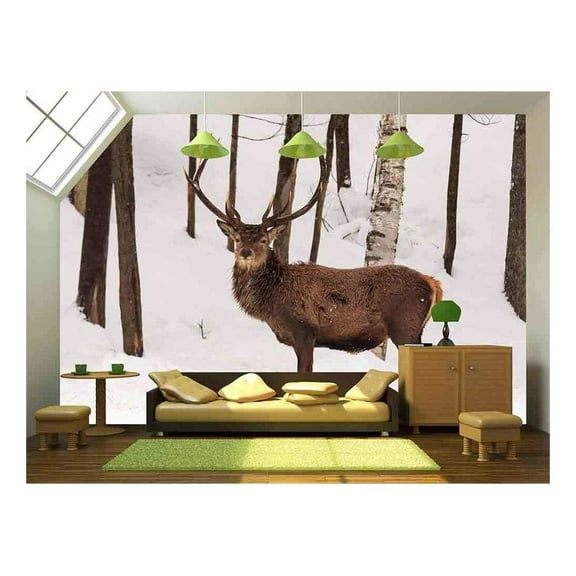wall26 - Elk in The Woods - Removable Wall Mural | Self-Adhesive Large Wallpaper - 100x144 inches