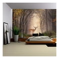 thumbnail image 1 of wall26 - Fallow Deer Standing in a Dreamy Misty Forest, with Beautiful Moody Light in The Middle and Framed by Darker Trees - Removable Wall Mural | Self-Adhesive Large Wallpaper - 100x144 inches, 1 of 5
