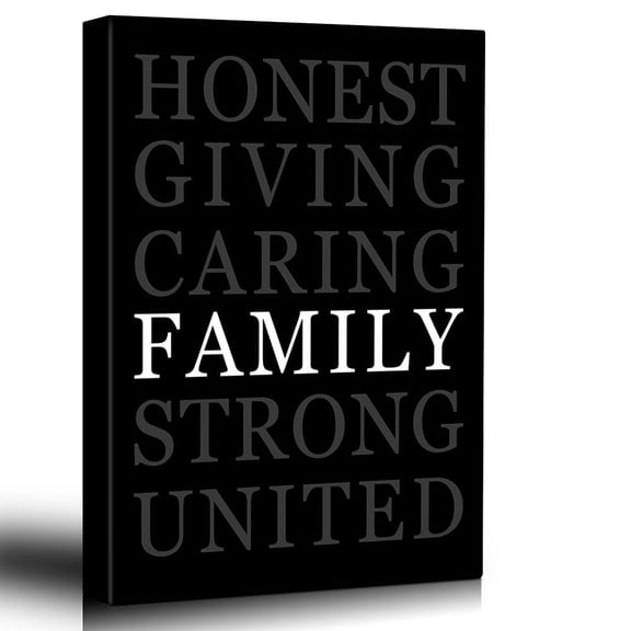 wall26 Family Virtues - Bold Typographic Home Art Deco Piece - Canvas Art Home Decor - 12x18 inches