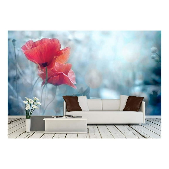 wall26 - Field of Bright red Poppy Flowers in Summer - Removable Wall Mural | Self-Adhesive Large Wallpaper - 100x144 inches