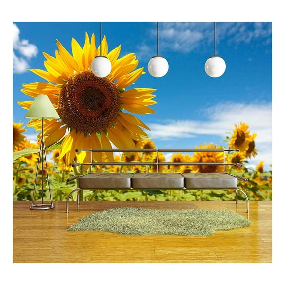wall26 Field of Sunflowers Under a July Sun - Removable Wall Mural | Self-Adhesive Large Wallpaper - 66x96 inches