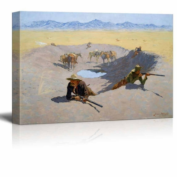 wall26 - Fight for The Water Hole by Frederic Remington - Canvas Print Wall Art Famous Painting Reproduction - 12" x 18"