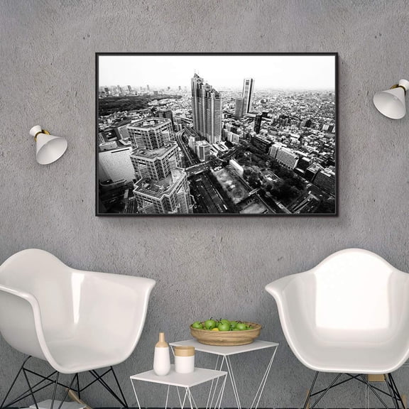 wall26 Floating Framed Canvas Wall Art for Living Room, Bedroom Black and White Building Canvas Prints for Home Decoration Ready to Hang - 24x36 inches