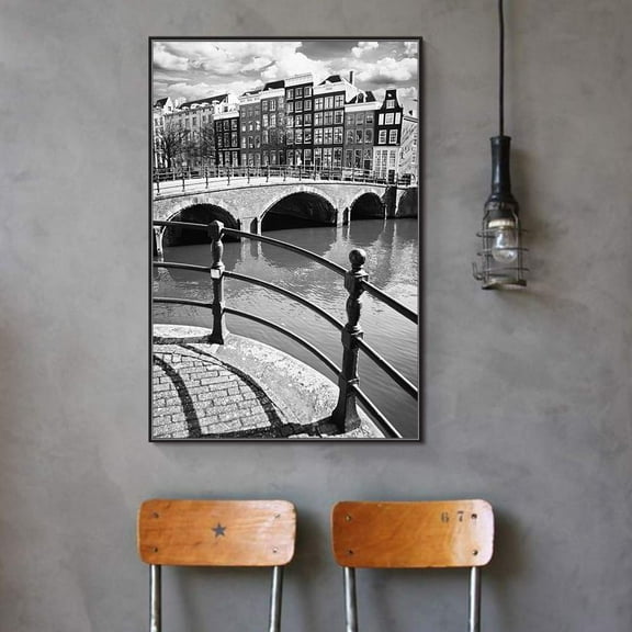 wall26 Floating Framed Canvas Wall Art for Living Room, Bedroom Black and White Building Canvas Prints for Home Decoration Ready to Hang - 16x24 inches