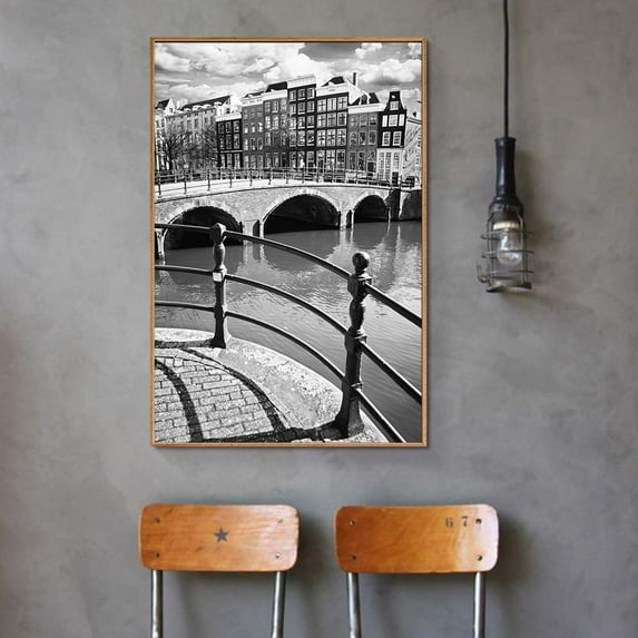 wall26 Floating Framed Canvas Wall Art for Living Room, Bedroom Black and White Building Canvas Prints for Home Decoration Ready to Hang - 24x36 inches